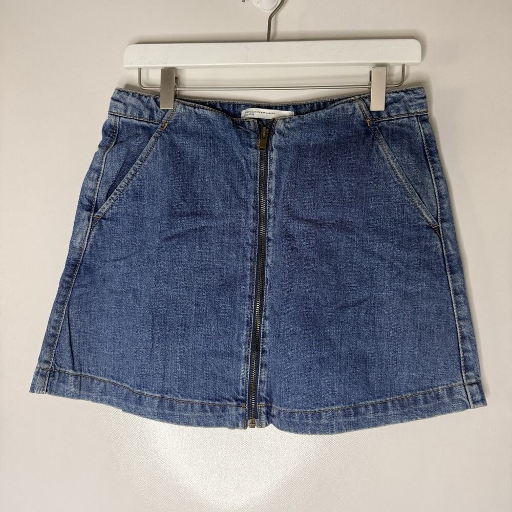 Zara Trafaluc Women’s Denim Mini Skirt Size M Blue Front Zip A-Line Casual Y2K